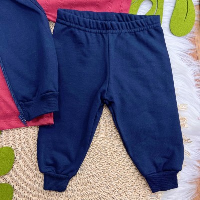 Conj. Colete Rex, Blusa Manga Longa e Calça de Moletom - Marinho e Vermelho